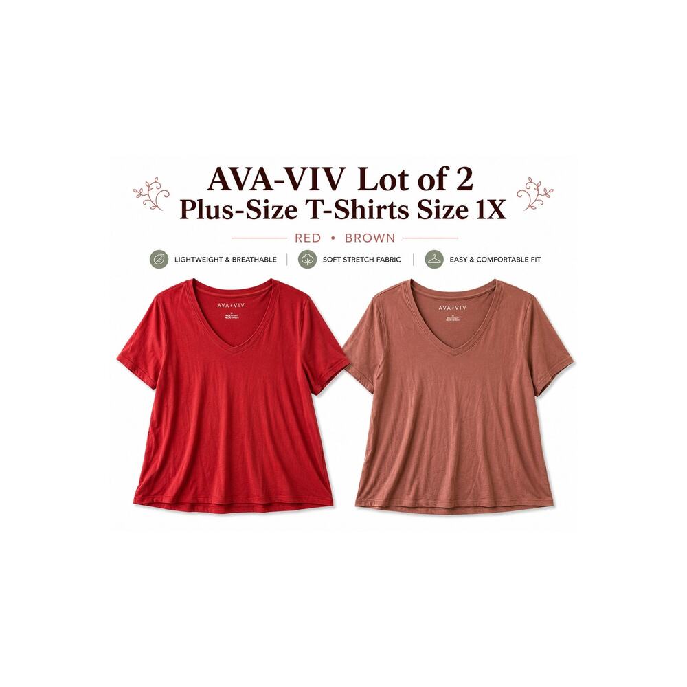 Womens Top Lot Plus Size 1X Tan NWOT Red Brown Short Sleeve Lot of 2 Comfy EUC